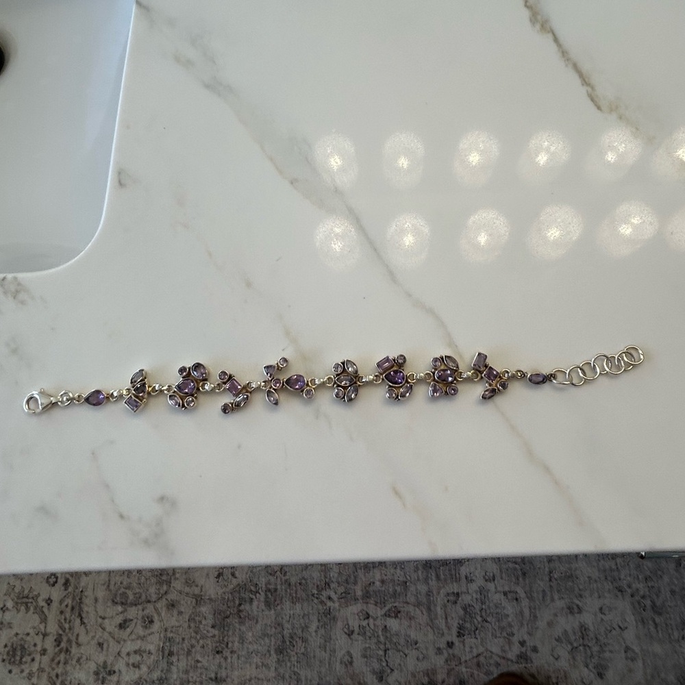 Elegant Purple Amethyst Gemstone and Sterling Silver Bracelet